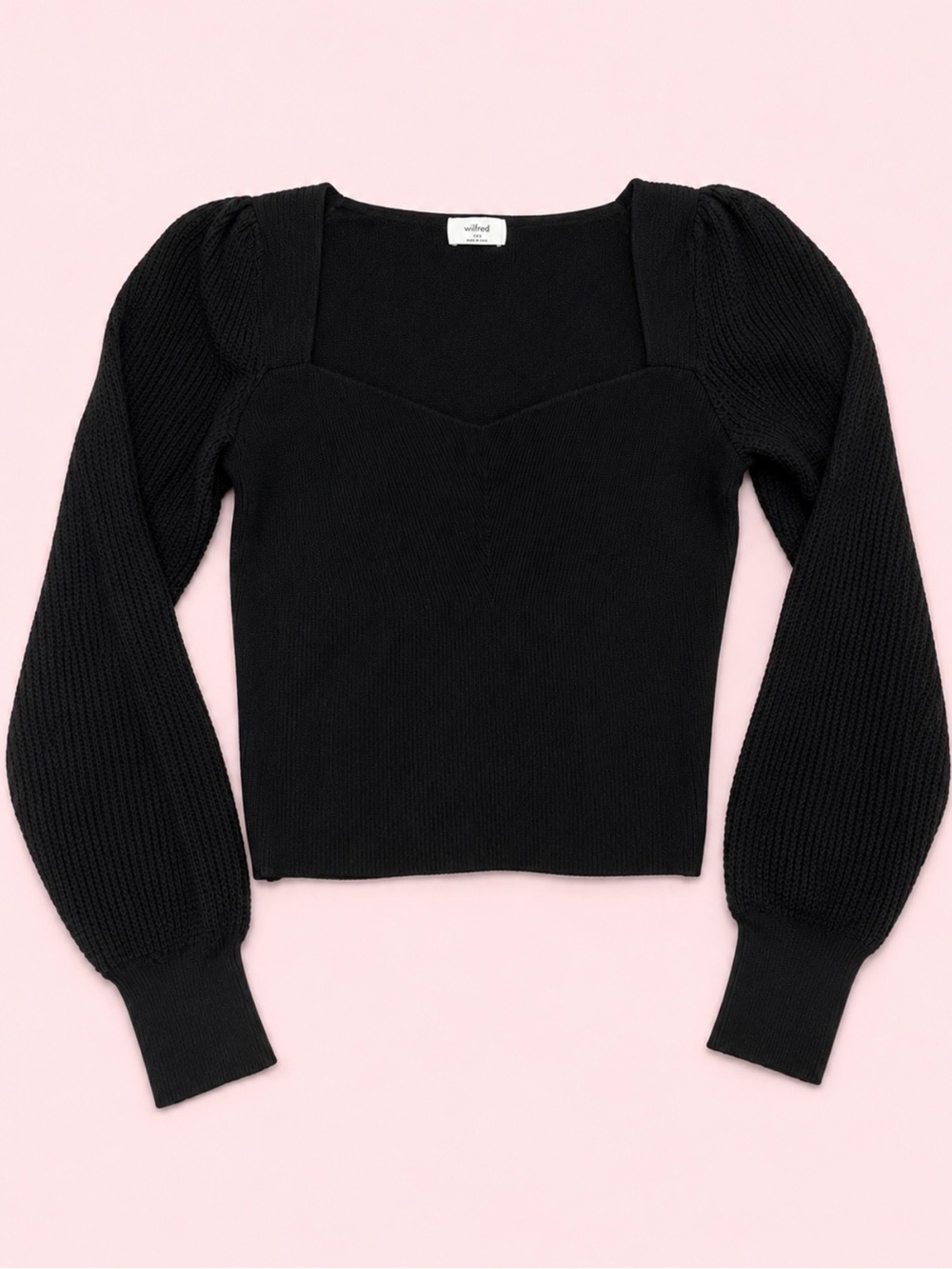 Wilfred Black Square Neck Puff-Sleeve Sweater